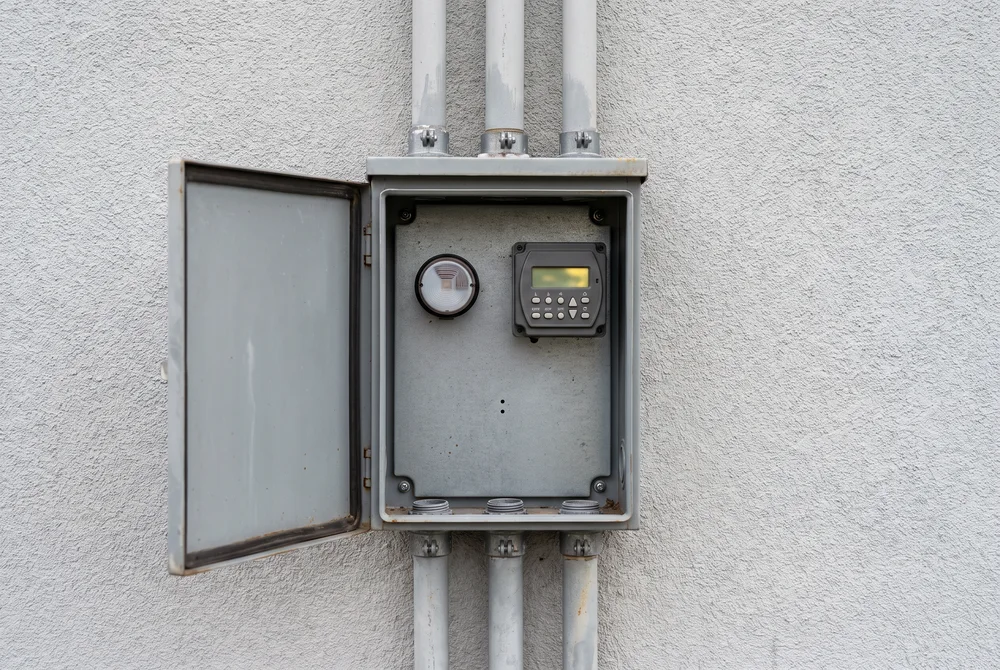 Outdoor lighting control enclosure with photocell and time clock