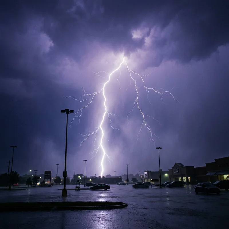 Lightning strike over a neighborhood