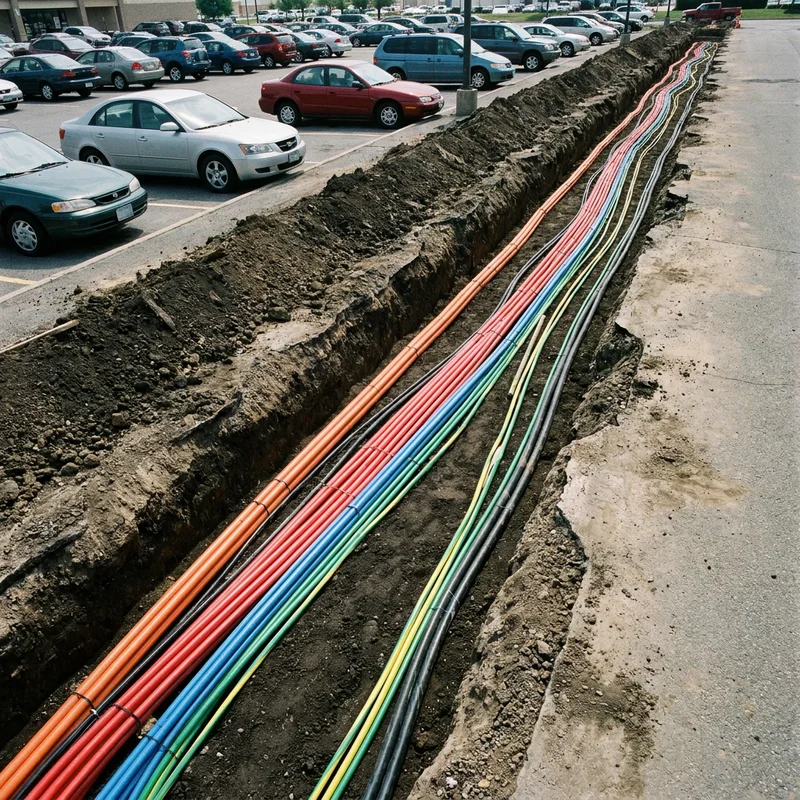 Underground conduits in an open trench