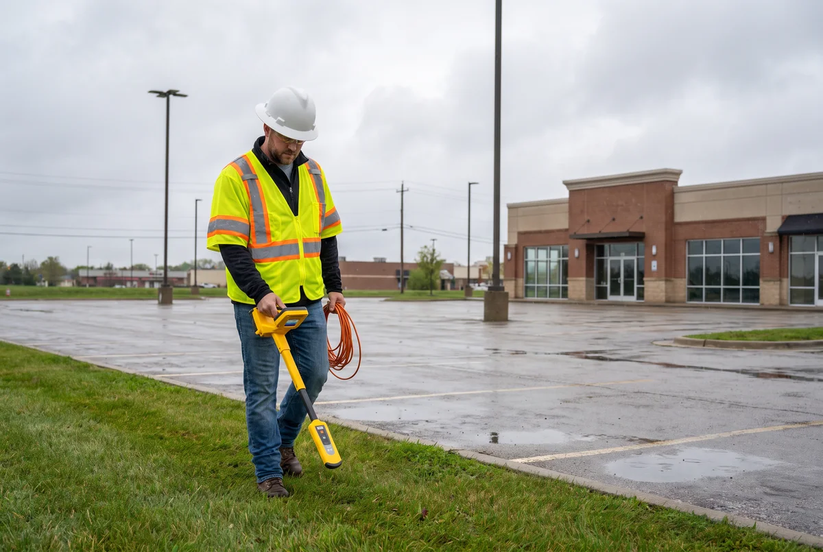 Electrician tracing underground wiring with a cable locator