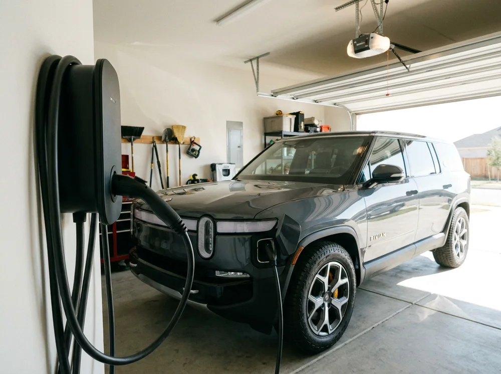 Home EV charger in a garage