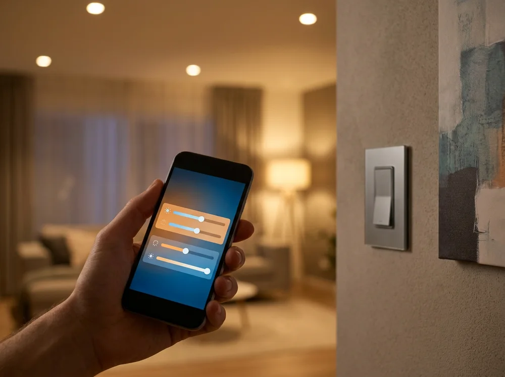 Smart home lighting app on a phone